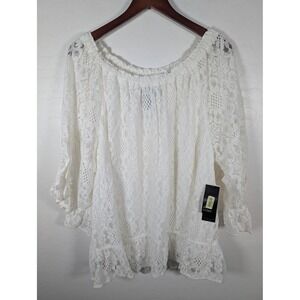 Ali Miles Blouse Womens XL White Lace 3/4 Sleeve Boho Off Shoulder Top New